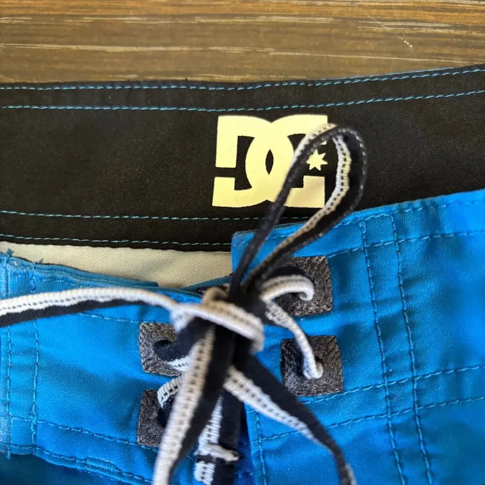 Y2K DC Shoes Boardshort 34 Lanai Big Logo Rugby Stripe Drawstring Swim Shorts